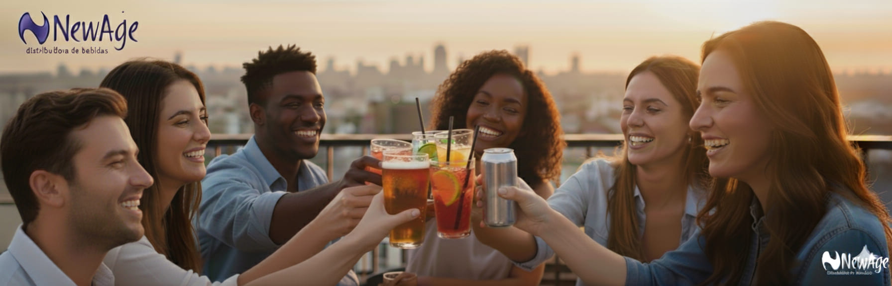 Pessoas celebrando com bebidas NewAge